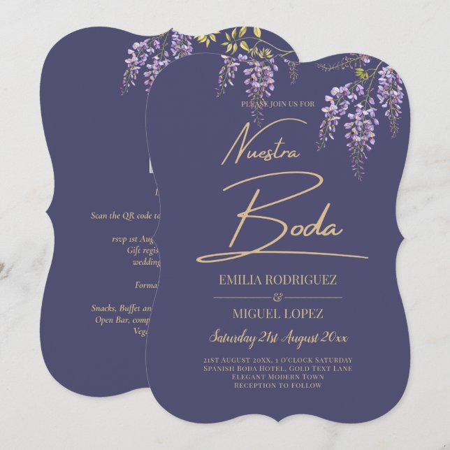 BUDGET All-In-1 Wisteria Dusty Purple Gold Wedding Invitation (Front/Back)