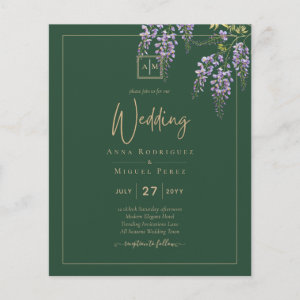 BUDGET All-in-1 Wisteria Floral Green Gold Wedding Flyer