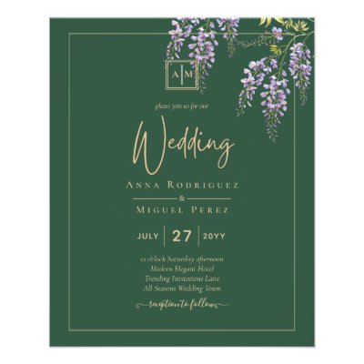 BUDGET All-in-1 Wisteria Floral Green Gold Wedding Flyer