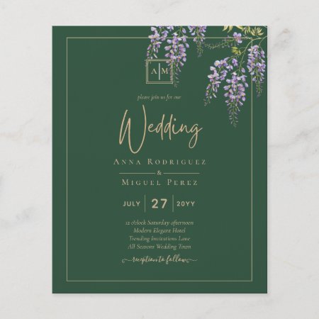 BUDGET All-in-1 Wisteria Floral Green Gold Wedding Flyer