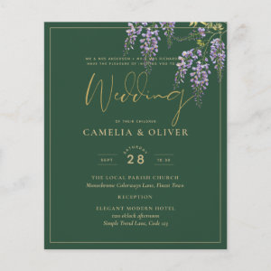 BUDGET All-in-1 WISTERIA Gold Text Green Wedding Flyer