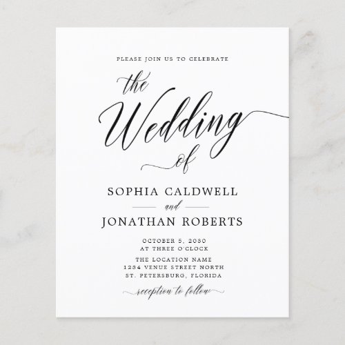Budget All in One Black Calligraphy Wedding Invite