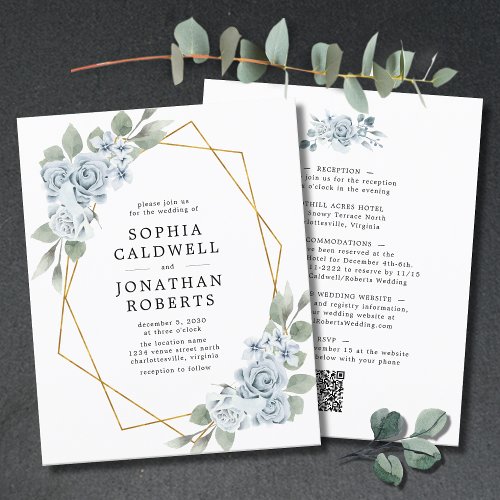 Budget All in One Blue Floral Wedding Invitation