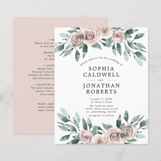 Budget All in One Bohemian Roses Wedding Invite (Front/Back)