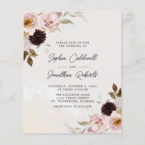Budget All in One Boho Blush Floral Wedding Invite