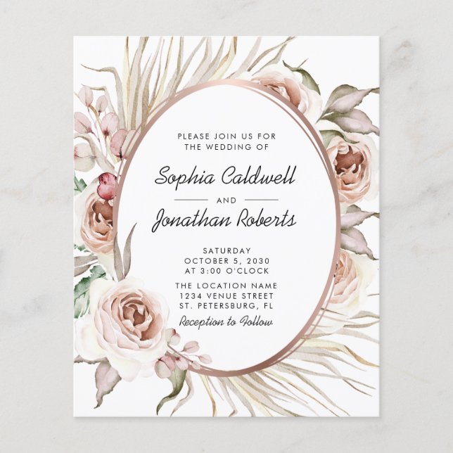 Budget All in One Boho Floral Foil Wedding Invite (Front)
