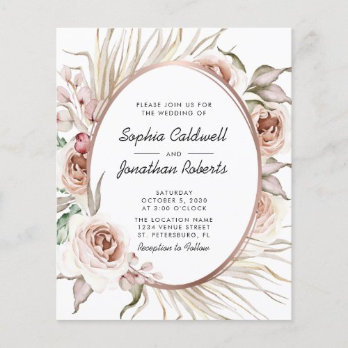 Budget All in One Boho Floral Foil Wedding Invite