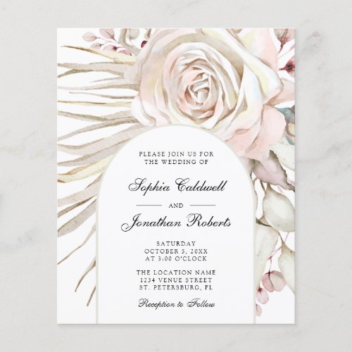 Budget All in One Boho Pink Rose Wedding Invite
