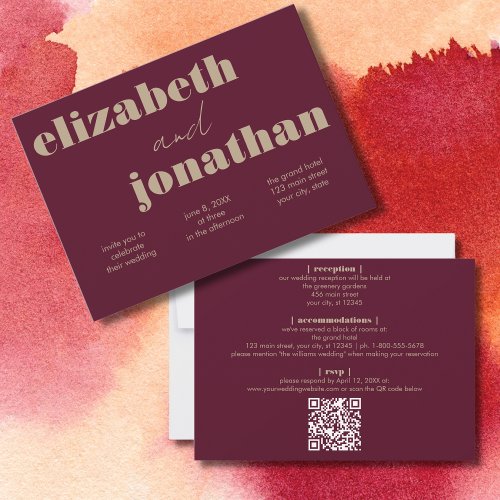 Budget All In One Bold Burgundy and Gold Wedding I Invitation