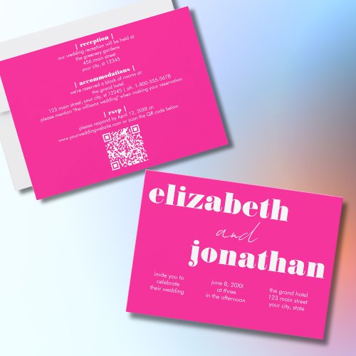 Budget All In One Bold Hot Pink Minimalist Wedding Invitation