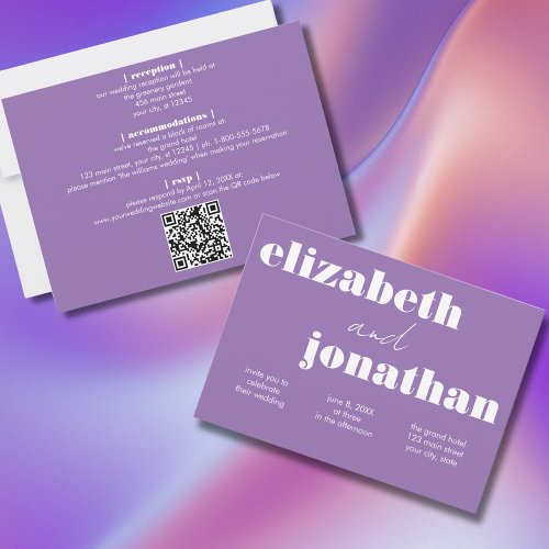 Budget All In One Bold Purple Minimalist Wedding Invitation