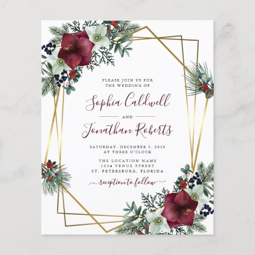 Budget All in One Burgundy Floral Wedding Invite