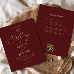 Budget All in One Burgundy Gold Wedding QR Code