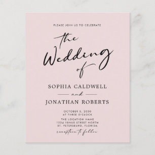 Budget All in One Calligraphy Blush Wedding Invite