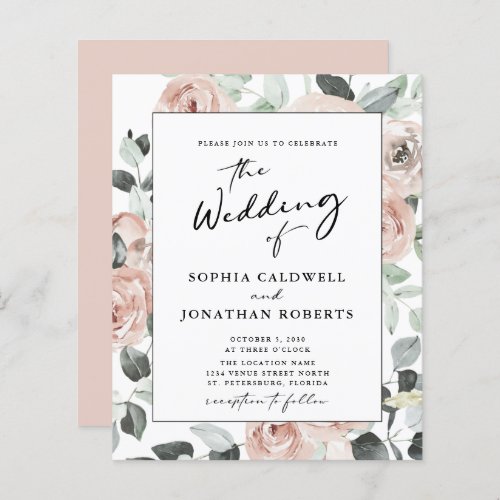 Budget All in One Calligraphy Roses Wedding Invite