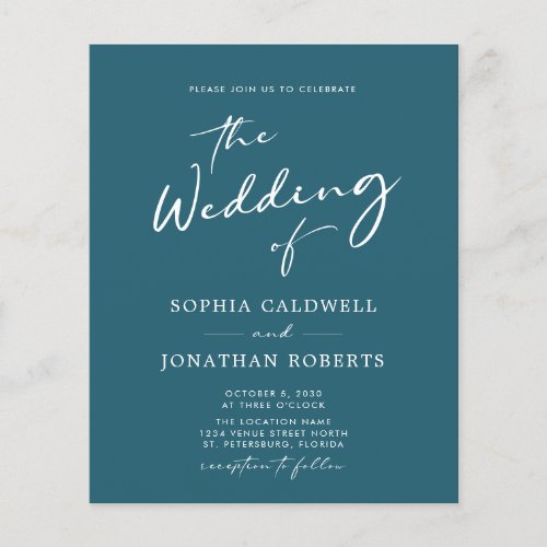 Budget All in One Calligraphy Teal Wedding Invite