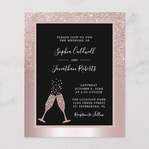 Budget All in One Champagne Glitter Wedding Invite