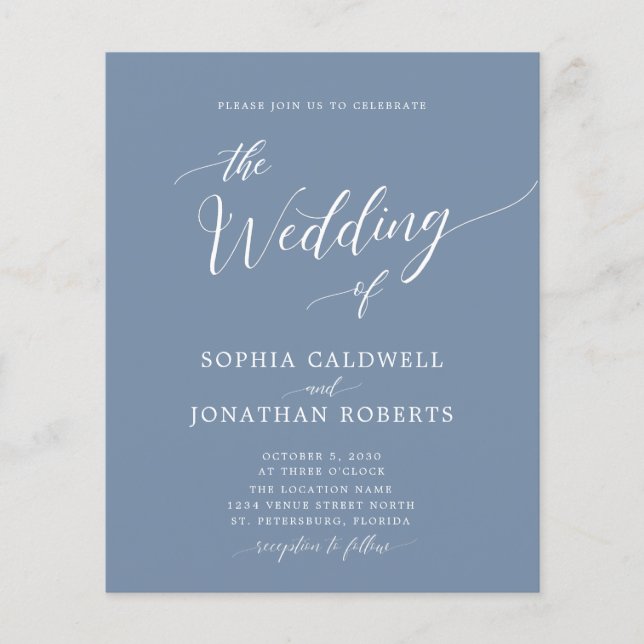 Budget All in One Dusty Blue Wedding Invitation (Front)