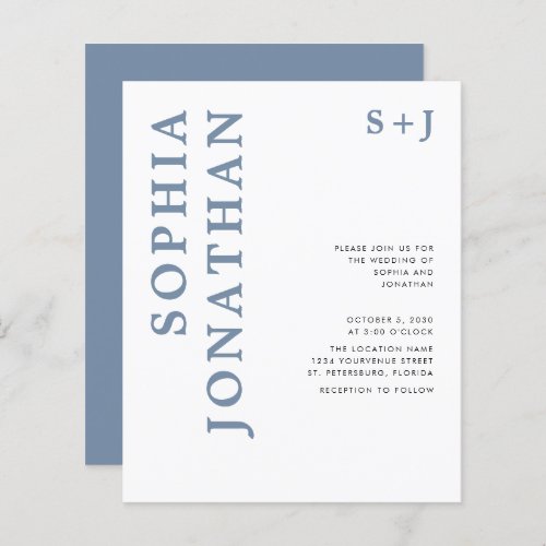 Budget All in One Dusty Blue Wedding Invitation