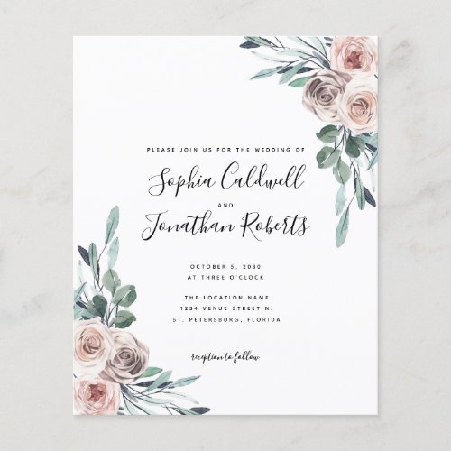 Budget All in One Dusty Pink Roses Wedding Invite