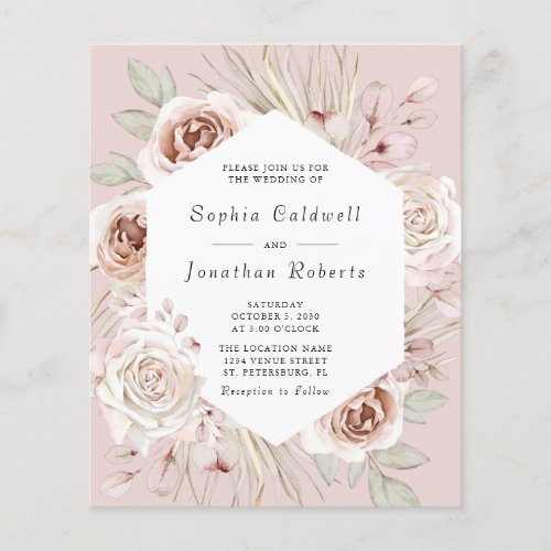 Budget All in One Dusty Rose Blush Wedding Invite