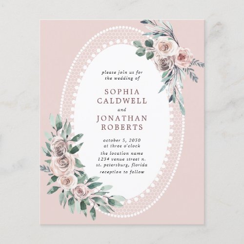 Budget All in One Dusty Rose Floral Wedding Invite