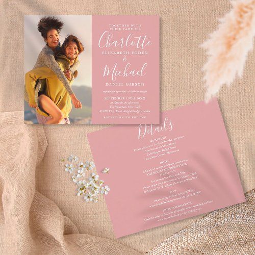 Budget All In One Dusty Rose Photo Wedding Invite