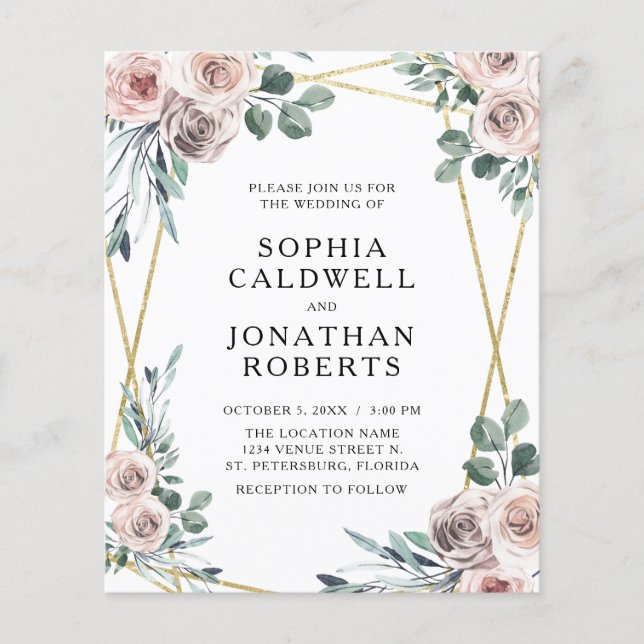 Budget All in One Dusty Rose Wedding Invitation (Front)