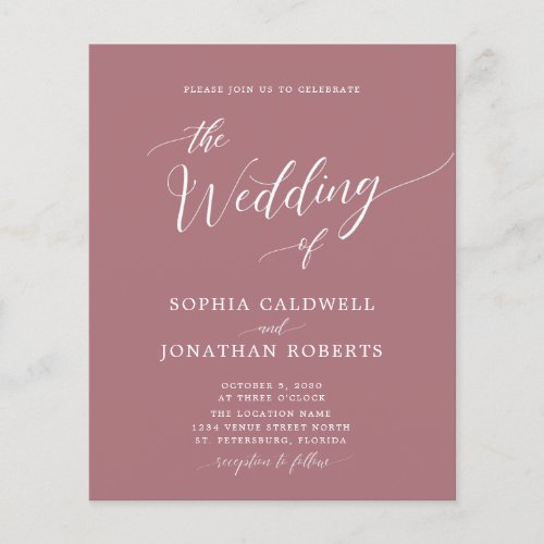 Budget All in One Dusty Rose Wedding Invitation