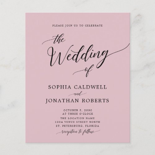 Budget All in One Dusty Rose Wedding Invitation