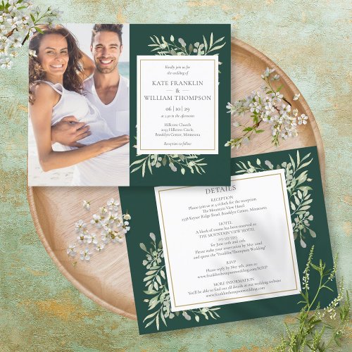 Budget All In One Emerald Photo Wedding Invite