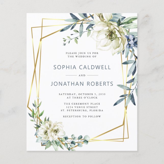 Budget All in One Eucalyptus Floral Wedding Invite (Front)