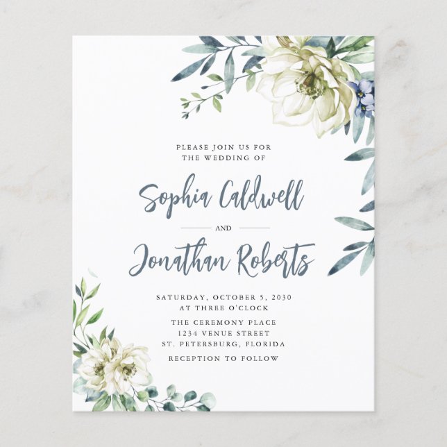 Budget All in One Eucalyptus Floral Wedding Invite (Front)