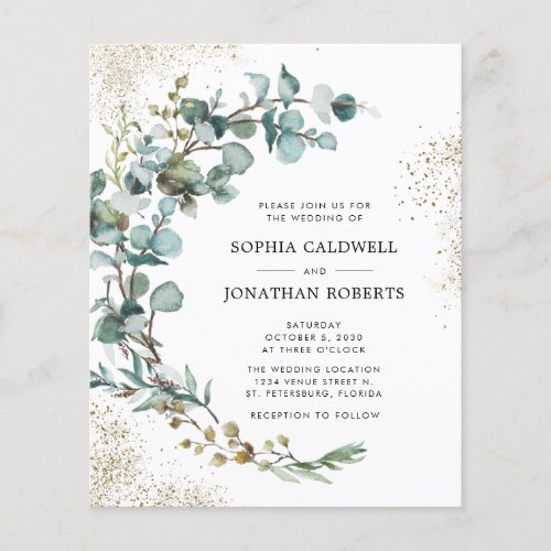 Budget All in One Eucalyptus Gold Wedding Invite