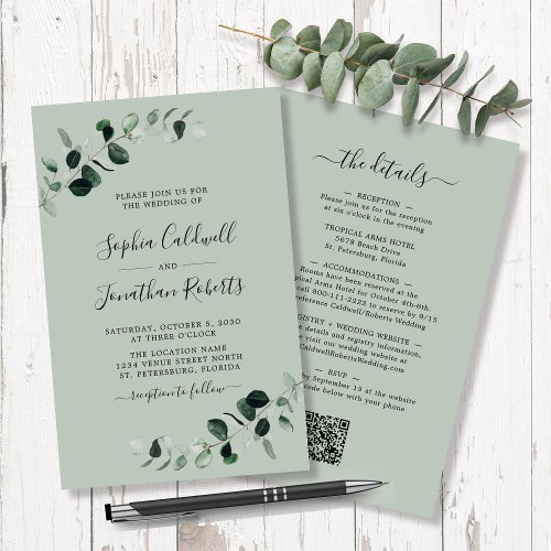Budget All in One Eucalyptus Sage Wedding Flyer