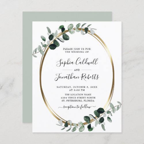 Budget All in One Eucalyptus Sage Wedding Invite