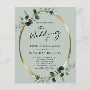 Budget All in One Eucalyptus Sage Wedding Invite
