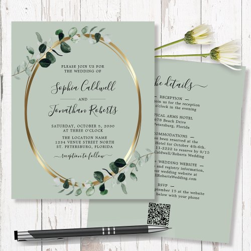 Budget All in One Eucalyptus Sage Wedding Invite