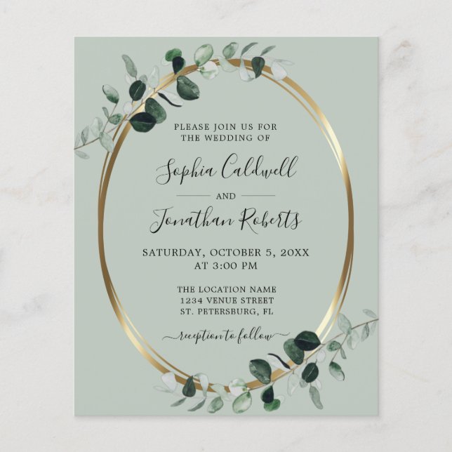 Budget All in One Eucalyptus Wedding Invitation (Front)