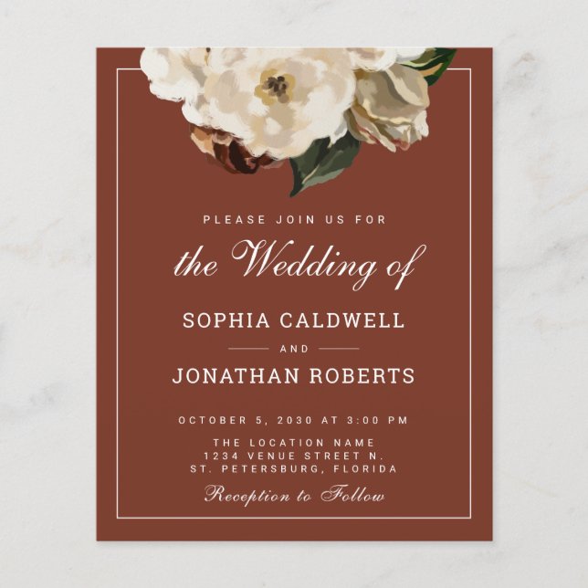 Budget All in One Floral Terracotta Wedding Invite (Front)