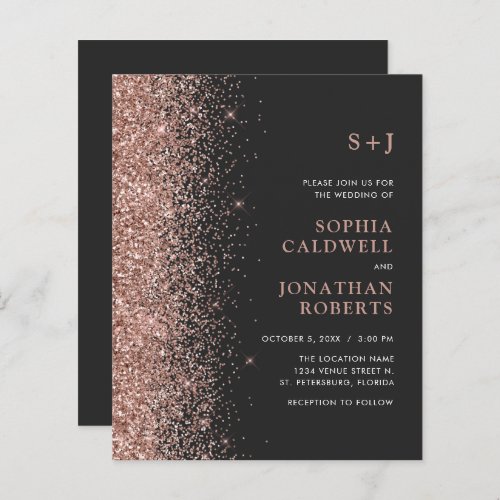 Budget All in One Glitter Charcoal Wedding Invite