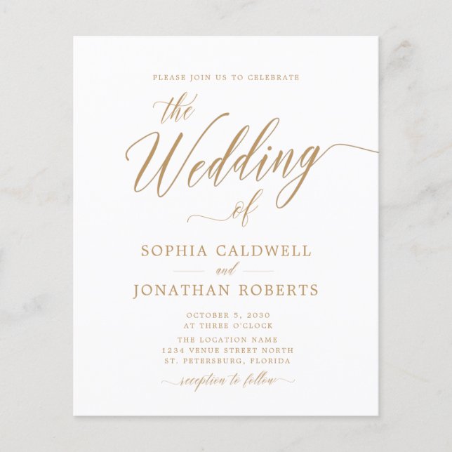 Budget All in One Gold Calligraphy Wedding Invite (Front)