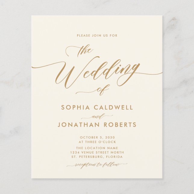 Budget All in One Gold Calligraphy Wedding Invite (Front)