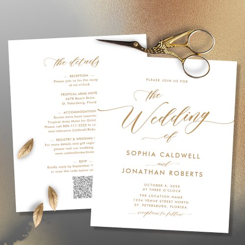 Budget All in One Gold Calligraphy Wedding Invite