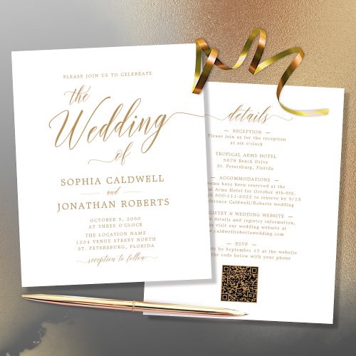 Budget All in One Gold Calligraphy Wedding Invite
