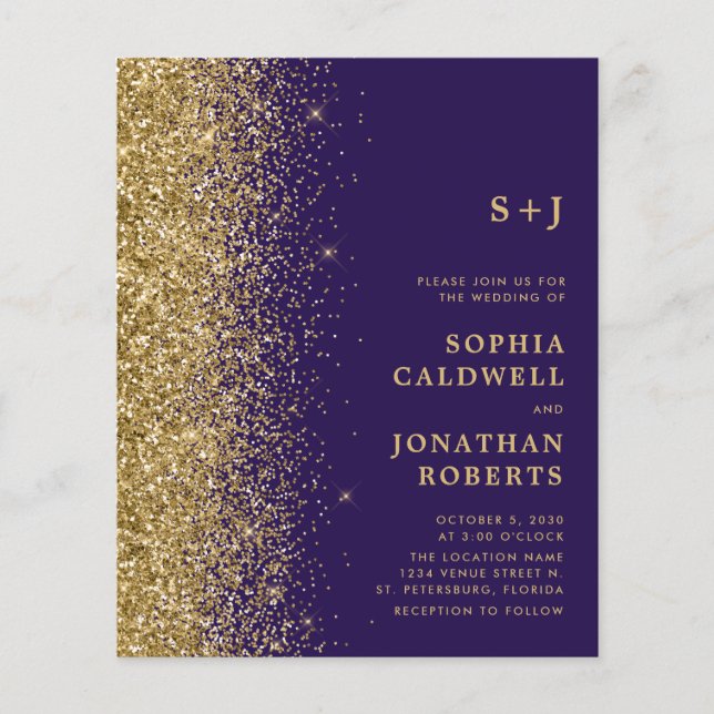 Budget All in One Gold Glitter Wedding Invitation (Front)