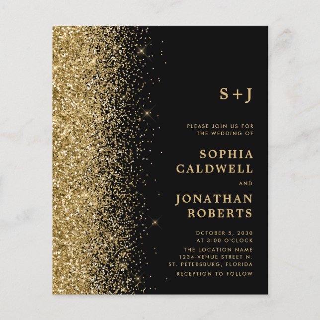 Budget All in One Gold Glitter Wedding Invitation (Front)