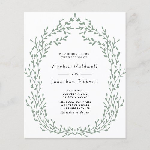 Budget All in One Green Leafy Frame Wedding Invite