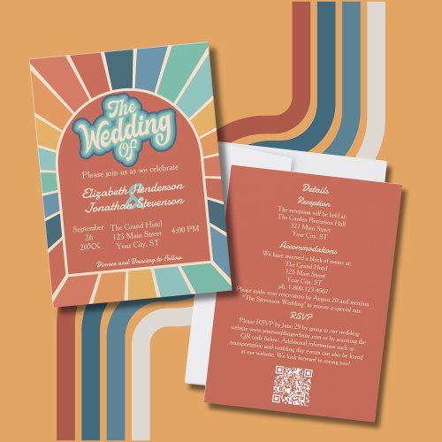 Budget All In One Groovy Retro Colorful Wedding Invitation