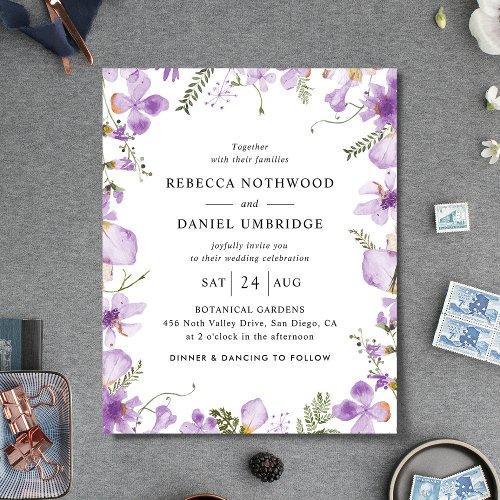 Budget All in One Lilac Flowers Wedding Invitation